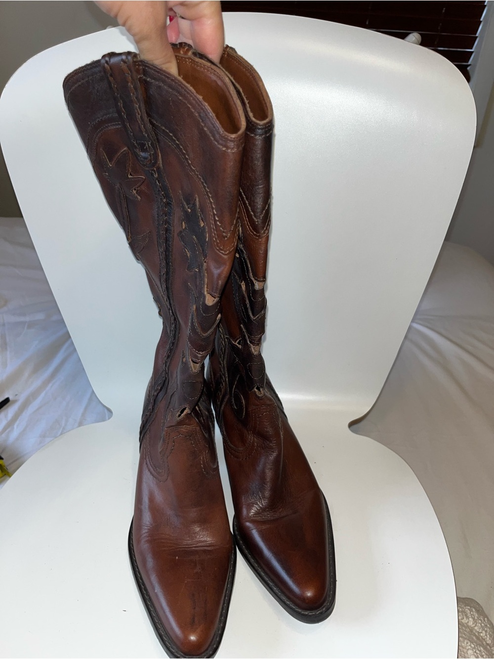 White Mountain Santa Fe Vintage Brown Leather Cowboy Boots - Picture 4 of 7